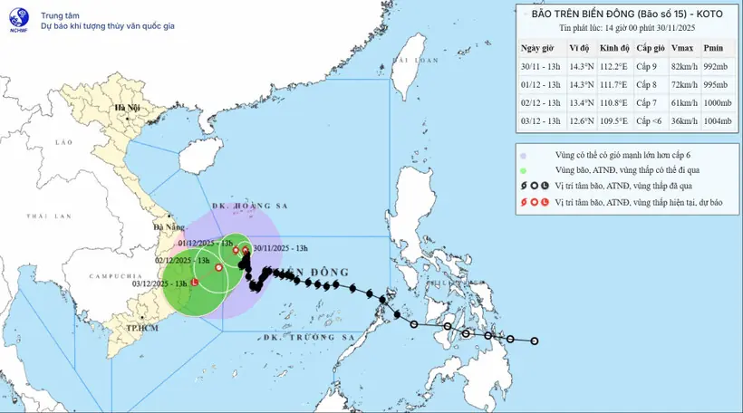 Bão số 15 suy yếu dần, hướng về Gia Lai-Đắk Lắk